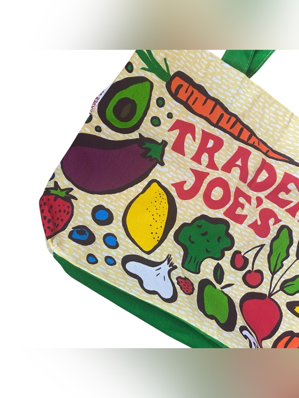 Trader Joe's Produce Veggie Vegetable Green Handle Lightweight Canvas Tote Bag - Picture 2 of 5